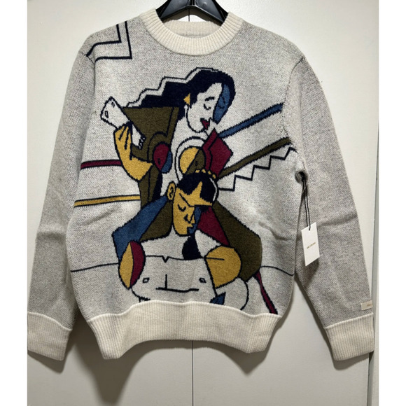 Aime Leon Dore Molina Tape up Sweater Picasso Knit crewneck Wool Nylon F/W 20